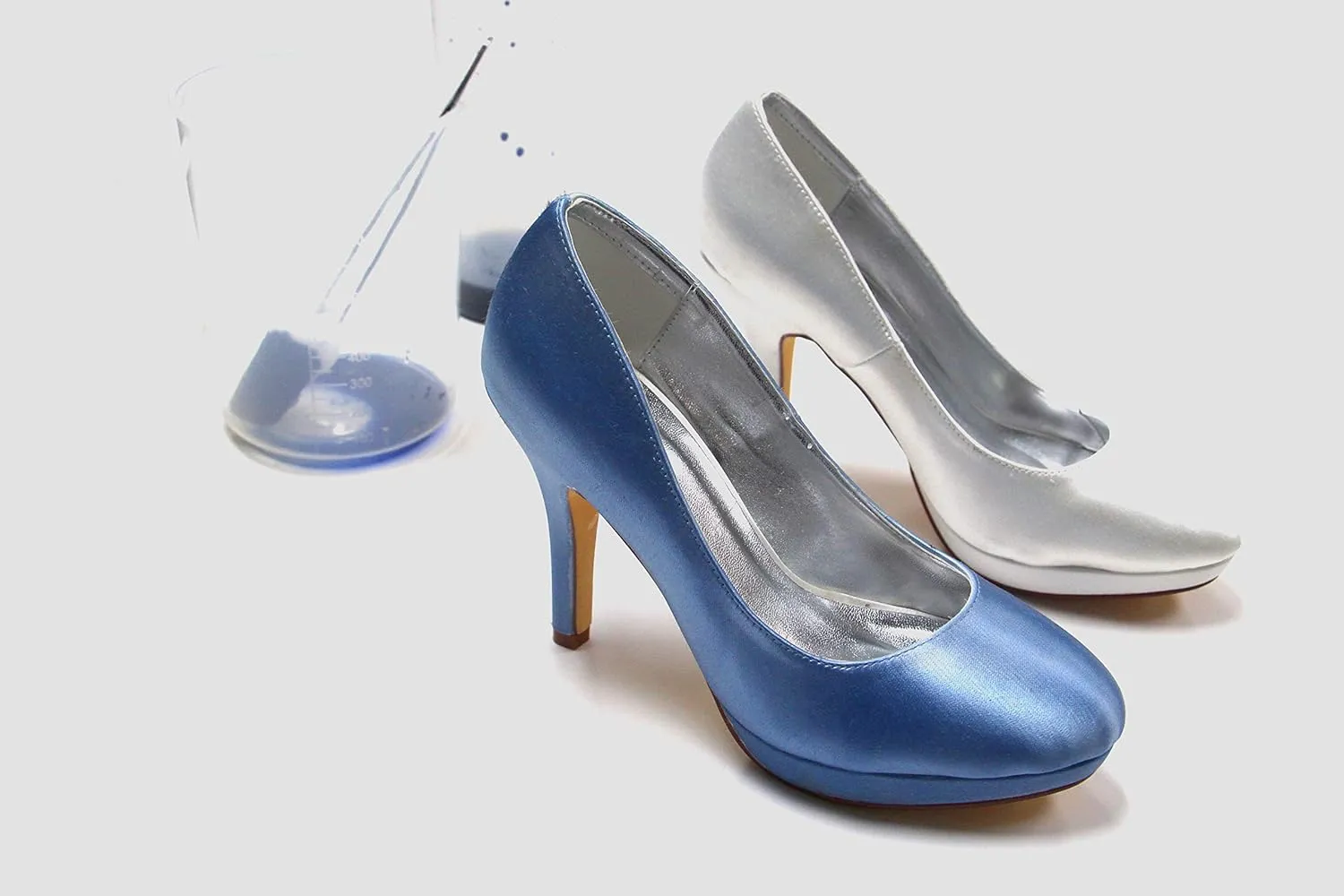 JIAJIA K989777 Women's Bridal Shoes T-bar Closed Toe Mid Heel Dyeable Satin Pumps Wedding Shoes