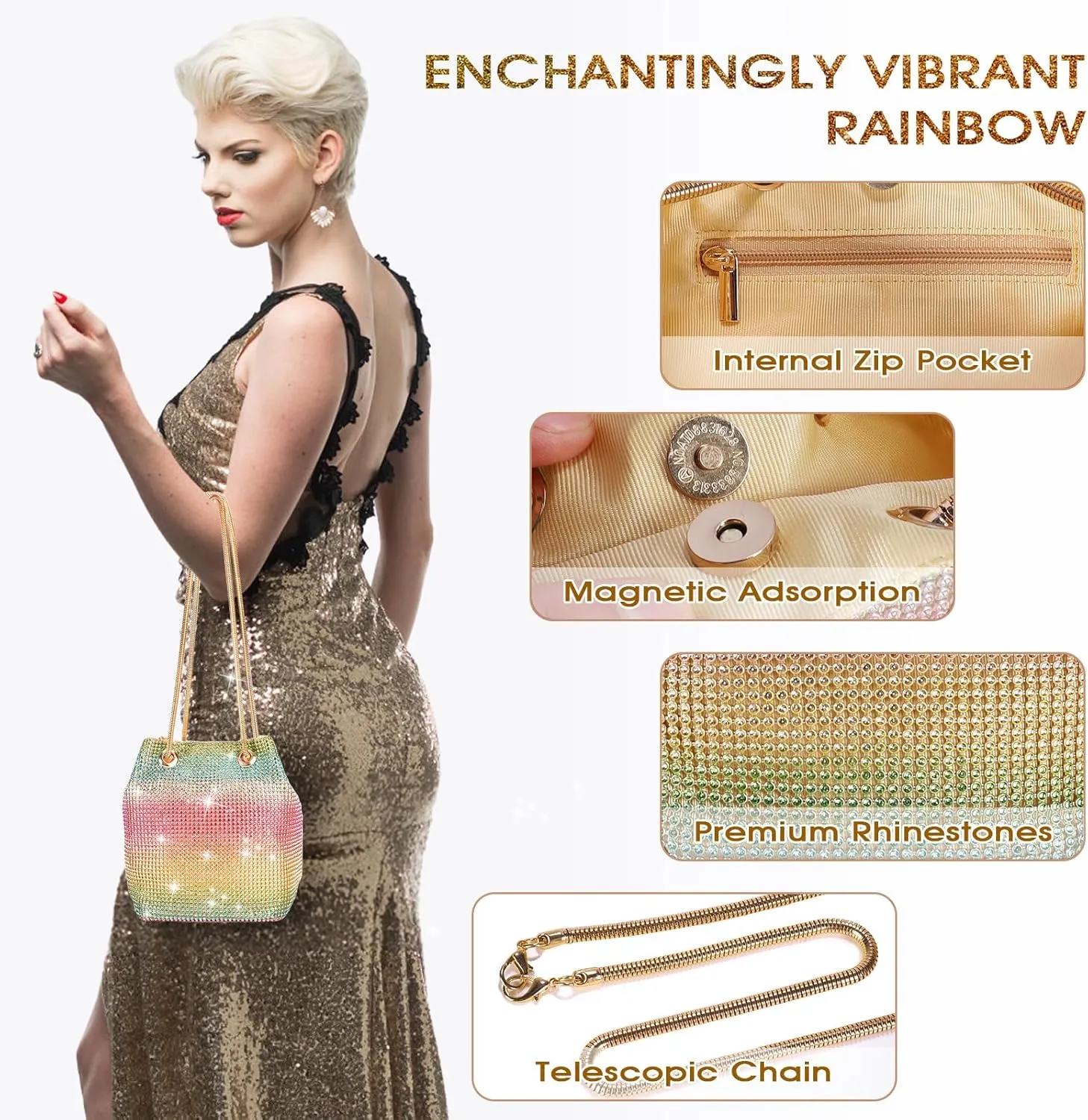JIAN YA NA Fashion Women Bridesmaid Lady Girl Bride Evening Clutch Bag for Prom Cocktail Party Wedding Engagement