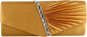 JIAN YA NA Womens Pleated Crystal-Studded Satin Handbag Evening Clutch Bags for Party Wedding Prom Cocktail