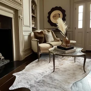 jinchan Cowhide Area Rug Cow Print Faux Living Room Area Rug 5x7 Light Brown Cow Hide Indoor Floor Cover Animal Skin Alternative Mat Bedroom Carpet Western Theme Safari Decor