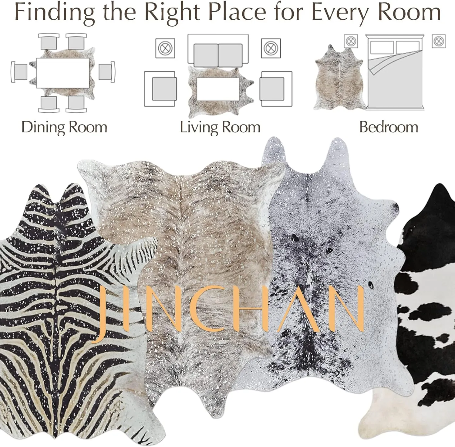 jinchan Cowhide Area Rug Cow Print Faux Living Room Area Rug 5x7 Light Brown Cow Hide Indoor Floor Cover Animal Skin Alternative Mat Bedroom Carpet Western Theme Safari Decor