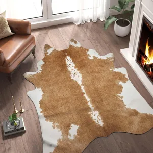 jinchan Faux Cowhide Rug Cow Print Living Room Area Rug Floor Cover Cow Hide Brindle Animal Skin Alternative Indoor Carpet Bedroom Apartment Western Theme Safari Decor Brown 5x7