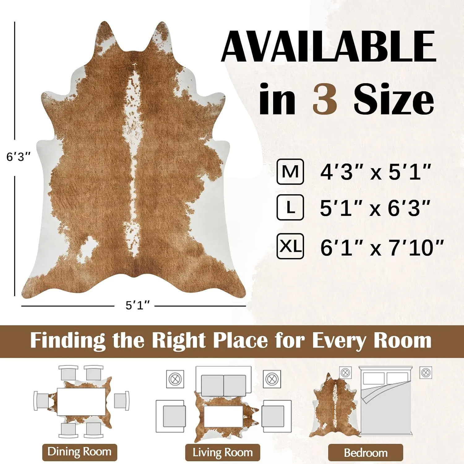 jinchan Faux Cowhide Rug Cow Print Living Room Area Rug Floor Cover Cow Hide Brindle Animal Skin Alternative Indoor Carpet Bedroom Apartment Western Theme Safari Decor Brown 5x7