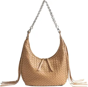 JINMANXUE Fringe Hobo Bag - Retro Handmade Woven Tote Bag for Women, Travel Shoulder Handbag
