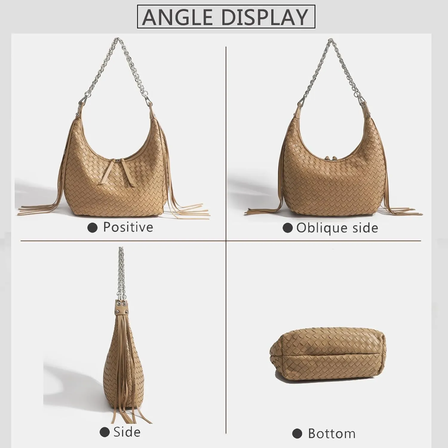 JINMANXUE Fringe Hobo Bag - Retro Handmade Woven Tote Bag for Women, Travel Shoulder Handbag