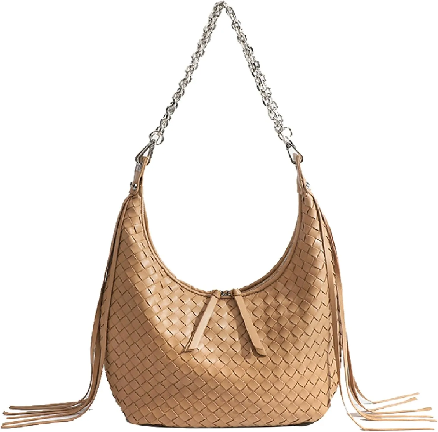 JINMANXUE Fringe Hobo Bag - Retro Handmade Woven Tote Bag for Women, Travel Shoulder Handbag