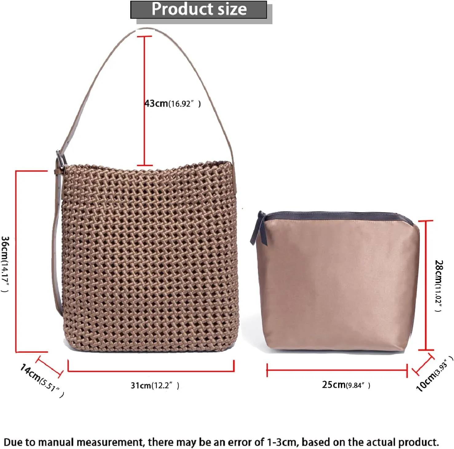 JINMANXUE Woven Tote Bag For Women, Female Handbag and Purses, Fashion Vegetable Basket Bag, Causal Shoulder Crossbody Bags