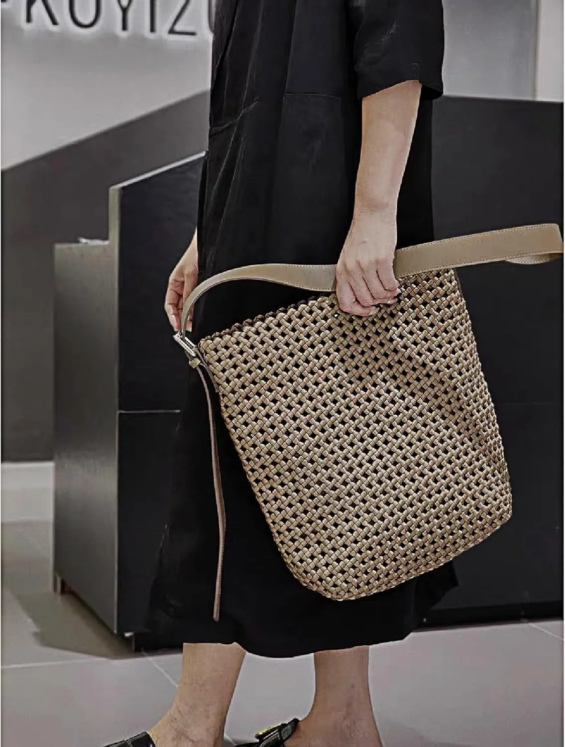 JINMANXUE Woven Tote Bag For Women, Female Handbag and Purses, Fashion Vegetable Basket Bag, Causal Shoulder Crossbody Bags