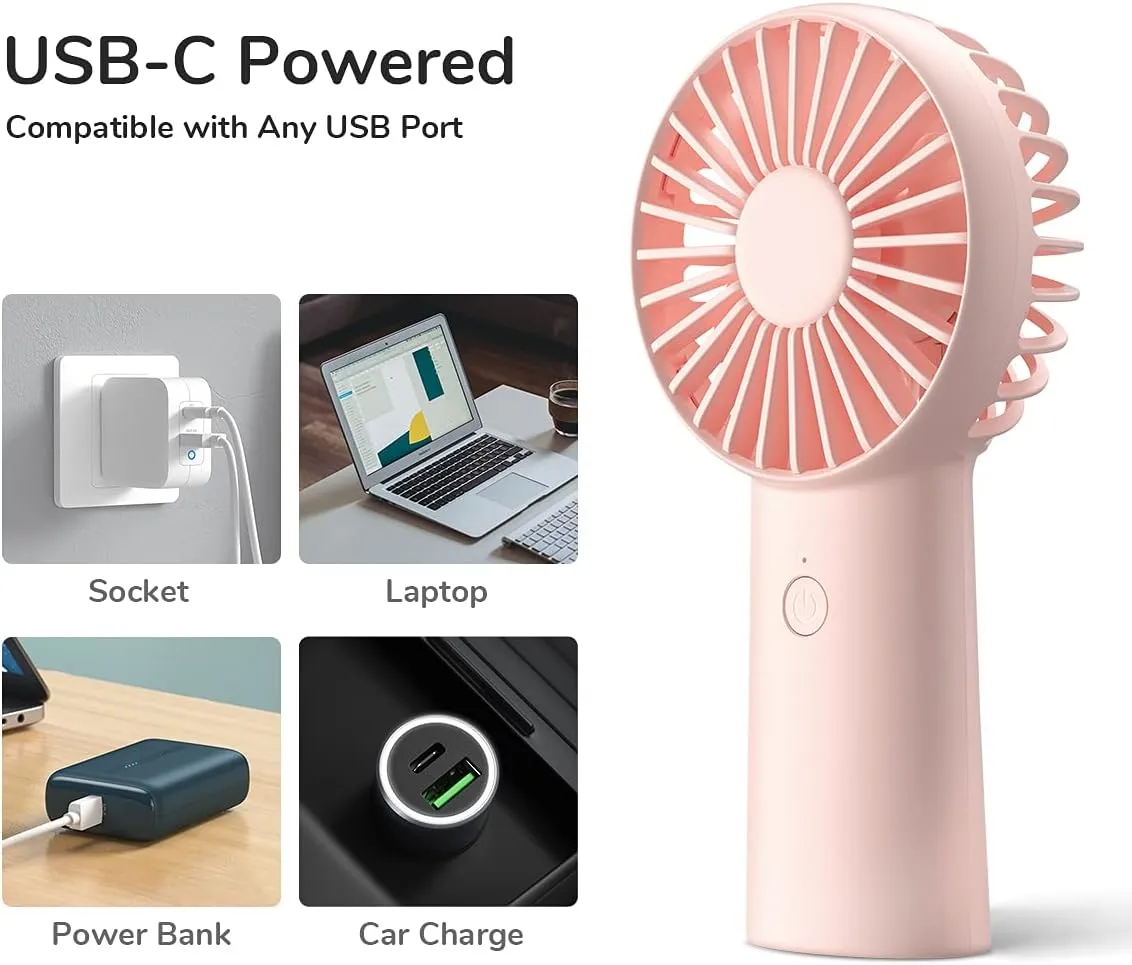 JISULIFE Handheld Fan, 4000mAh Portable Small and Personal USB Rechargeable Pocket [4-16H Working Time] Battery Operated Hand Fan with 3 Speeds for Outdoor/Travel, Summer Gift for Women Men-Pink