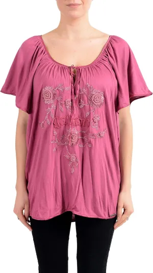 John Galliano Women's Purplish Pink Embellished Blouse Top US M IT 42