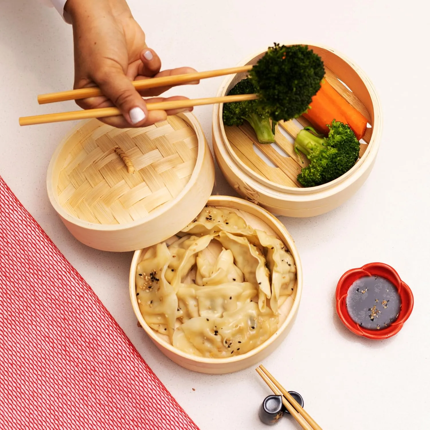 Joyce Chen 2-Tier Bamboo Steamer Baskets, 6-Inch