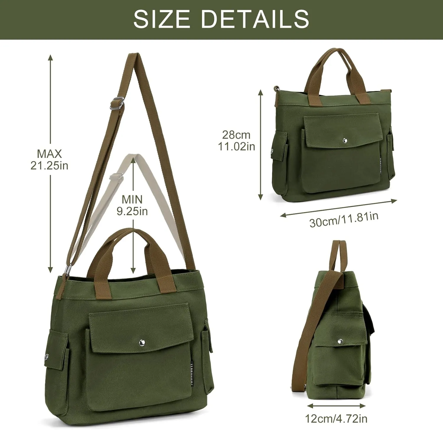 Juoxeepy Canvas Tote Bag with Pockets for Women Crossbody Bag Canvas Shoulder Bag Work Tote Bag Hobo Handbag for Men