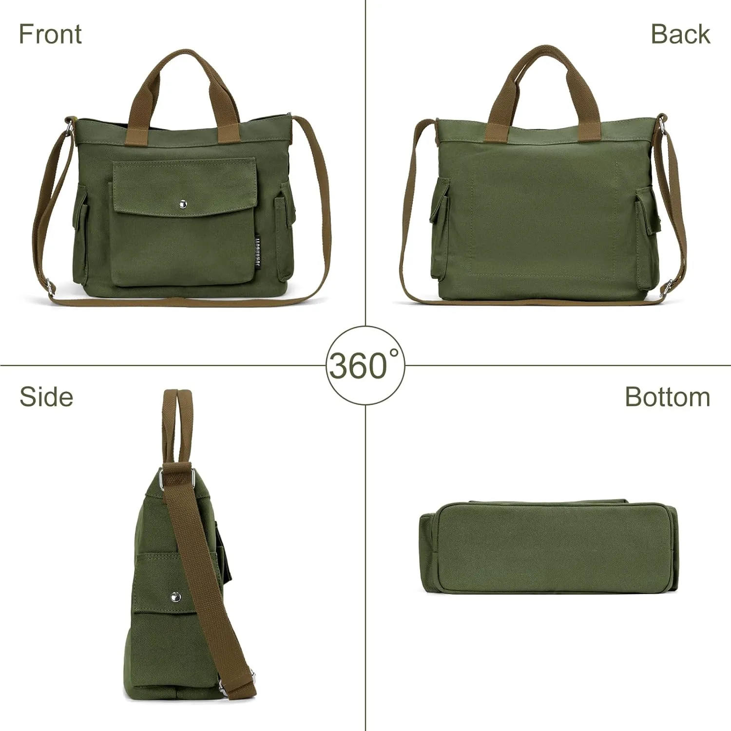 Juoxeepy Canvas Tote Bag with Pockets for Women Crossbody Bag Canvas Shoulder Bag Work Tote Bag Hobo Handbag for Men