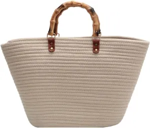 Juoxeepy Summer Beach Bag for Women Bamboo Handle Handbag Purse Soft Woven Tote Bag Handmade Beach Purse for Vacation