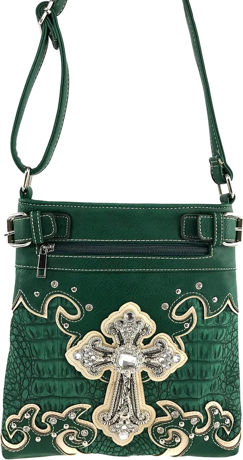 Justin West Concealed Carry Western Cross Duo Color Shoulder Handbag Purse
