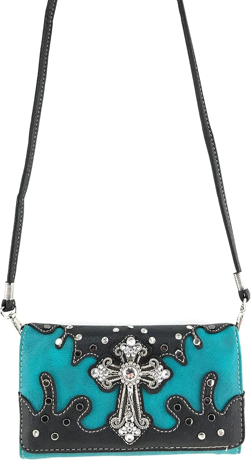 Justin West Cowgirl Western Cross Floral Embroidered Concealed Carry Purse