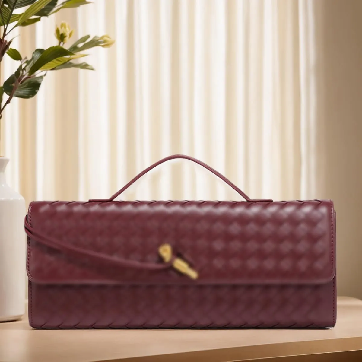 JYG Woven Handbag for Women Fashion Evening Shoulder Bag PU Leather Handmade Clutch Purse Casual Crossbody Bags 2024