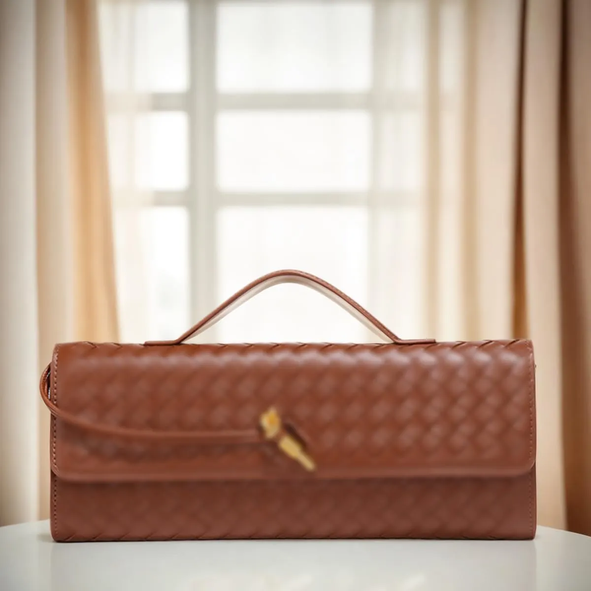 JYG Woven Handbag for Women Fashion Evening Shoulder Bag PU Leather Handmade Clutch Purse Casual Crossbody Bags 2024