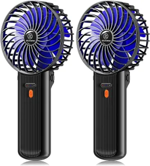 JZCreater 2Pack Mini Handheld Fan,Portable Hand Held Fan, 15H Cooling, Quiet 4 Speed, USB Rechargeable Battery Operated Desk Fan, Small Electric Fan for Travel Outdoor Home Office Makeup, Black 02