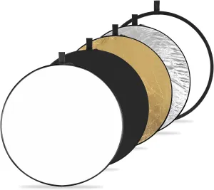 K&F Concept 5-in-1 Light Reflector 22" (56cm) Photography Diffuser Collapsible Portable for Studio and Outdoor Lighting Gold Silver White Black Translucent
