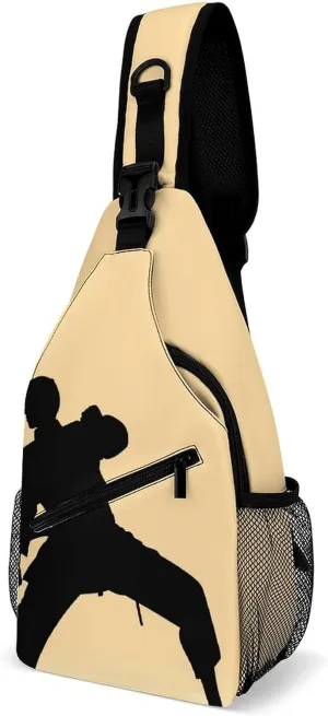 Karate Men Silhouette Crossbody Sling Bag for Women Men Sling Backpack Travel Chest Bag Pack Man Purse Shoulder Bags Daypack for Travel Hiking Cycling
