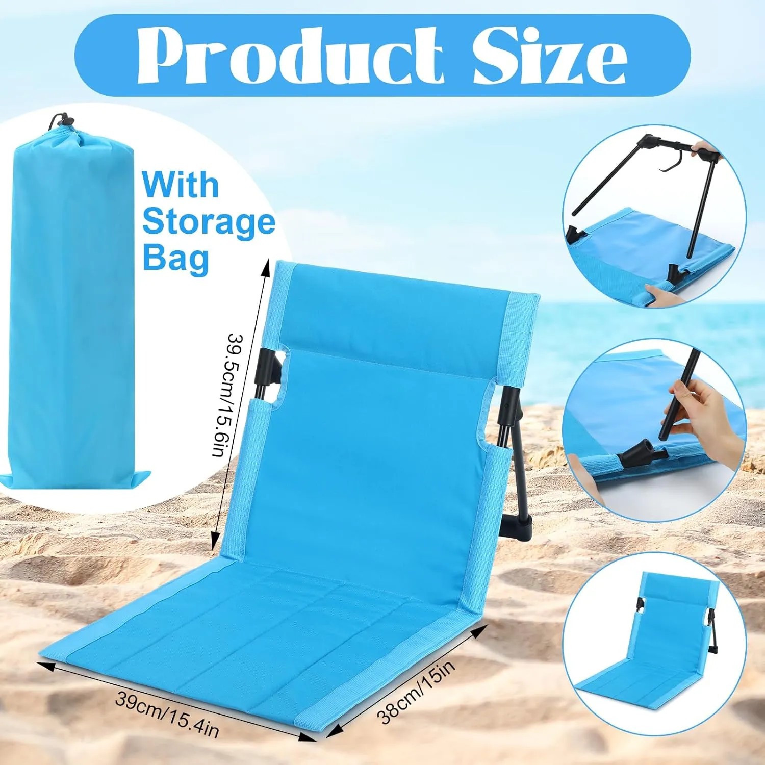 Karenhi 2 Pcs Foldable Pool Chairs Portable Poolside Seat for Edge of Pool Portable Flip Chairs ​for Beach Poolside Camping Picnic Lawn Accessories (Light Blue)