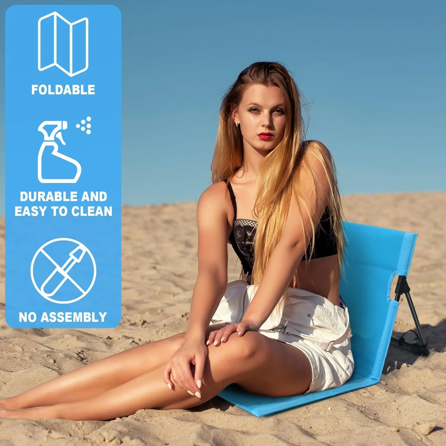 Karenhi 2 Pcs Foldable Pool Chairs Portable Poolside Seat for Edge of Pool Portable Flip Chairs ​for Beach Poolside Camping Picnic Lawn Accessories (Light Blue)