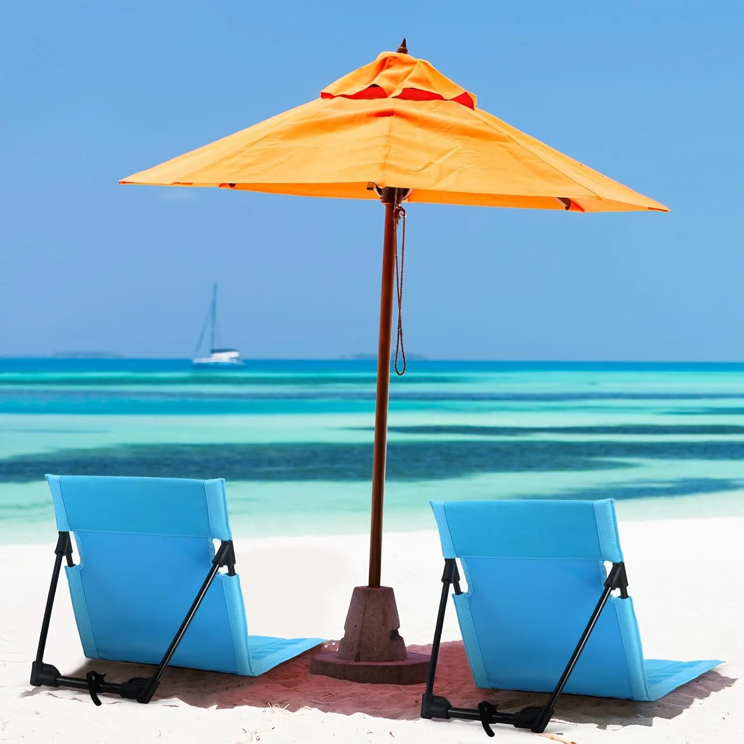 Karenhi 2 Pcs Foldable Pool Chairs Portable Poolside Seat for Edge of Pool Portable Flip Chairs ​for Beach Poolside Camping Picnic Lawn Accessories (Light Blue)