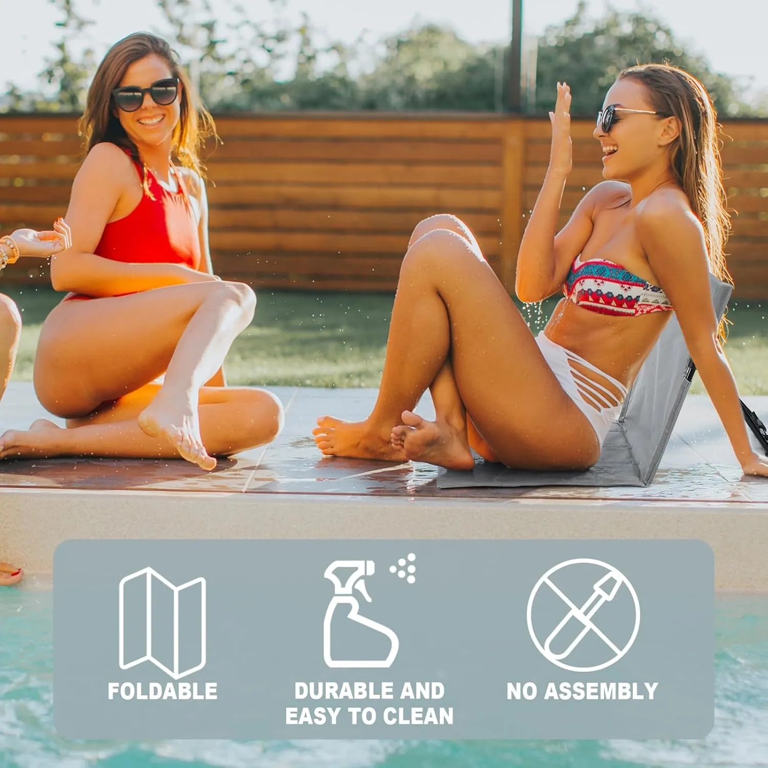 Karenhi 2 Pcs Foldable Pool Chairs Portable Poolside Seat for Edge of Pool Portable Flip Chairs ​for Beach Poolside Camping Picnic Lawn Accessories (Light Gray)