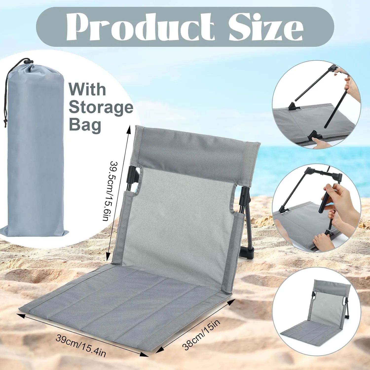 Karenhi 2 Pcs Foldable Pool Chairs Portable Poolside Seat for Edge of Pool Portable Flip Chairs ​for Beach Poolside Camping Picnic Lawn Accessories (Light Gray)