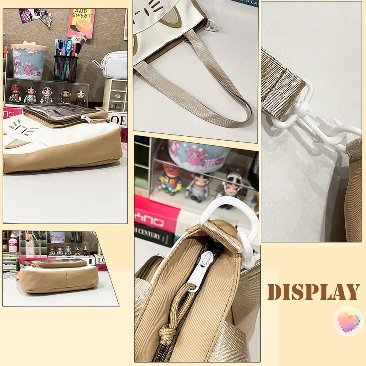 Kawaii Cat Ita Bag with Insert Large Capacity Pin Display Bag Crossbody Y2K for Anime Cosplay Reflective (Blue)