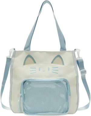 Kawaii Cat Ita Bag with Insert Large Capacity Pin Display Bag Crossbody Y2K for Anime Cosplay Reflective (Blue)