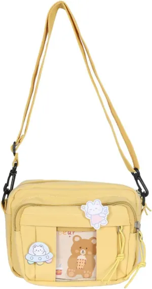 Kawaii Mini Messenger Bag Purse with Pins Women Cute Crossbody Bag Japanese Aesthetic Purse Anime Shoulder Bags