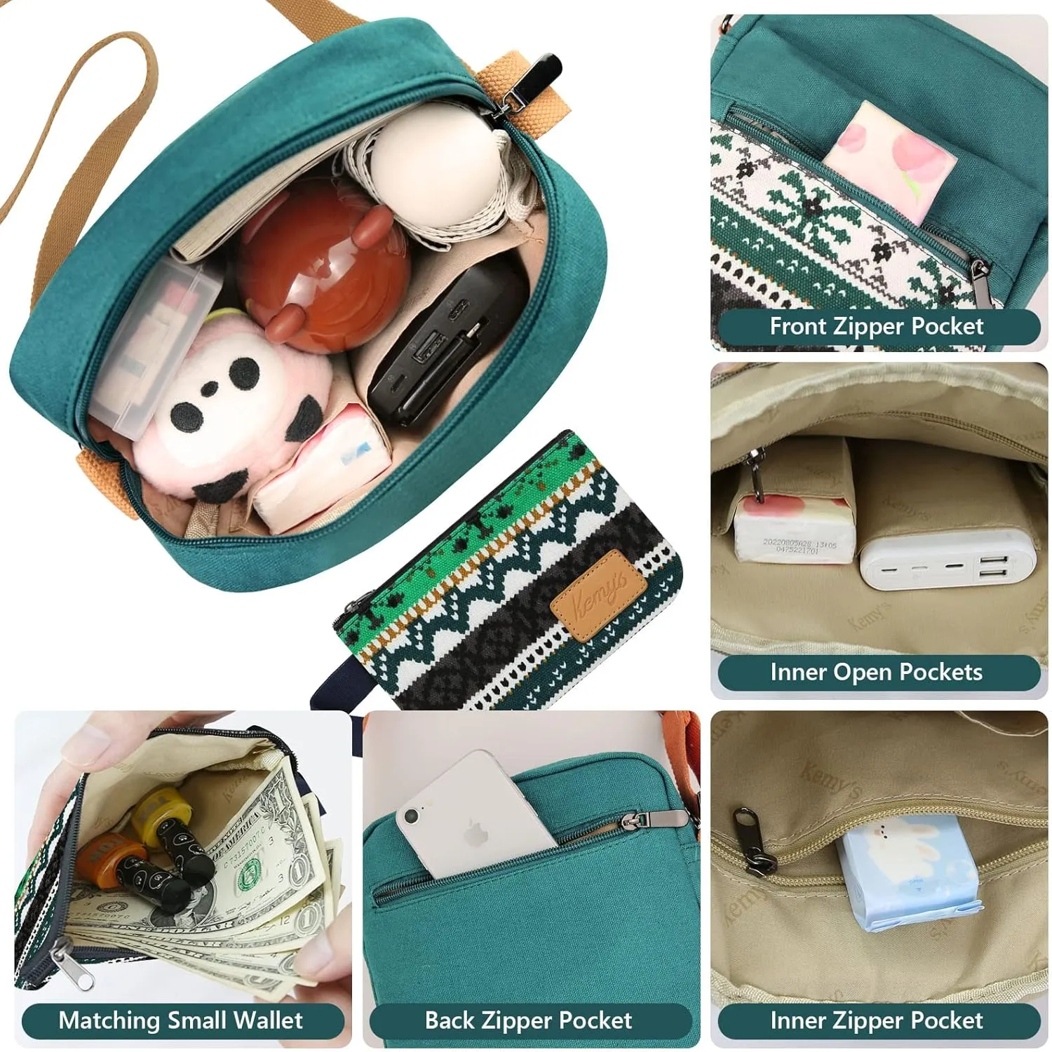 Kemy's Small Canvas Crossbody Bag for Teen Girls, Lightweight Messenger Shoulder Bags Cross Body Purse for Girls and Women