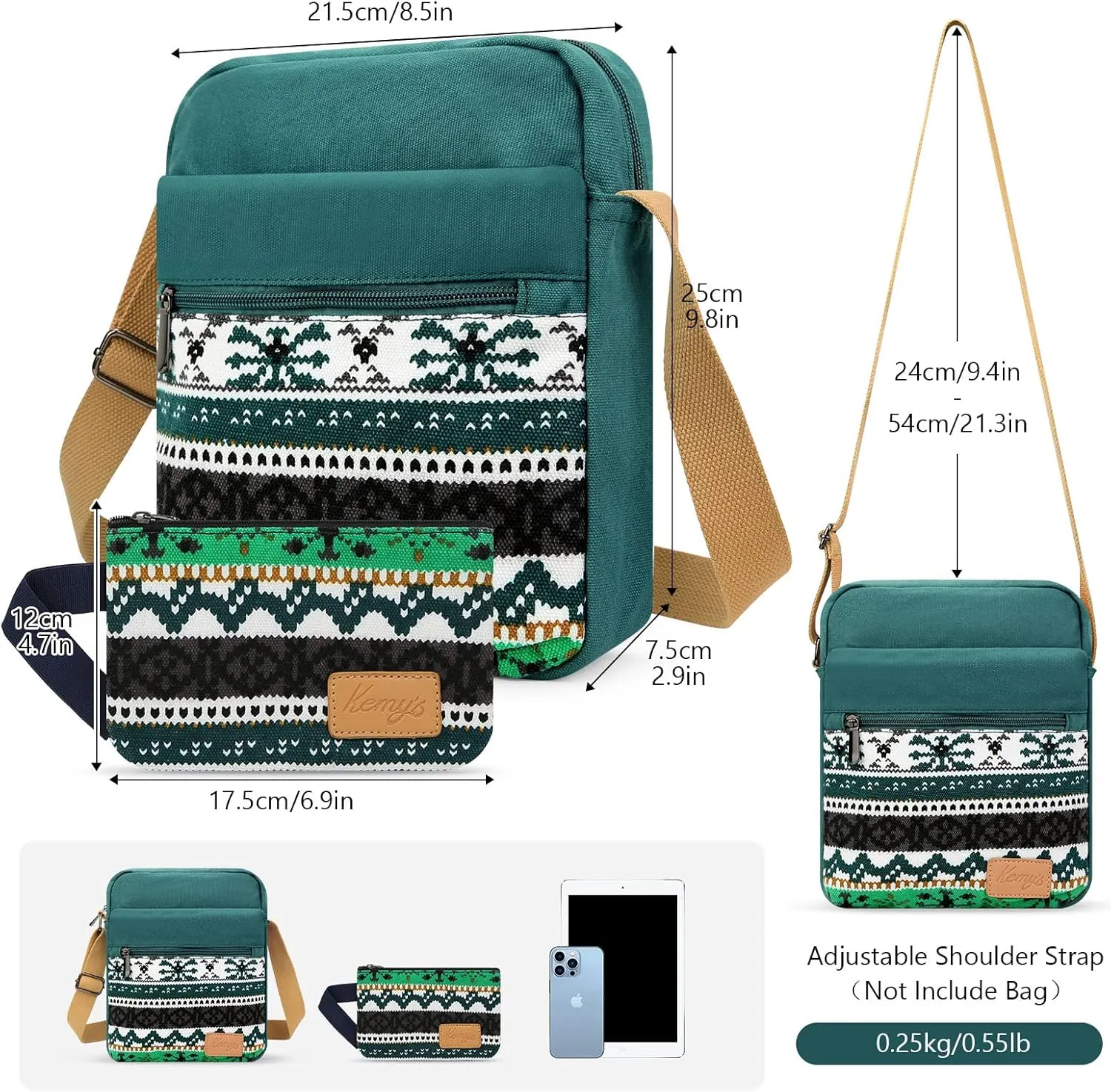 Kemy's Small Canvas Crossbody Bag for Teen Girls, Lightweight Messenger Shoulder Bags Cross Body Purse for Girls and Women