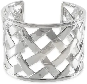 KENNETH JAY LANE, Shinny Silver Basket Weave Cuff Bracelet