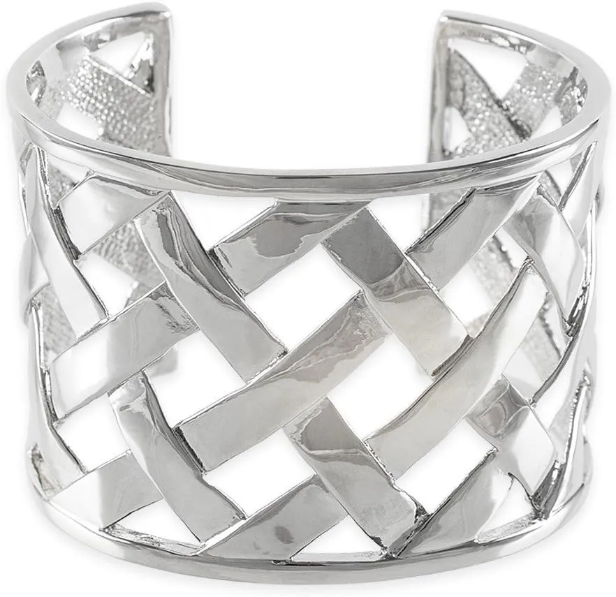 KENNETH JAY LANE, Shinny Silver Basket Weave Cuff Bracelet