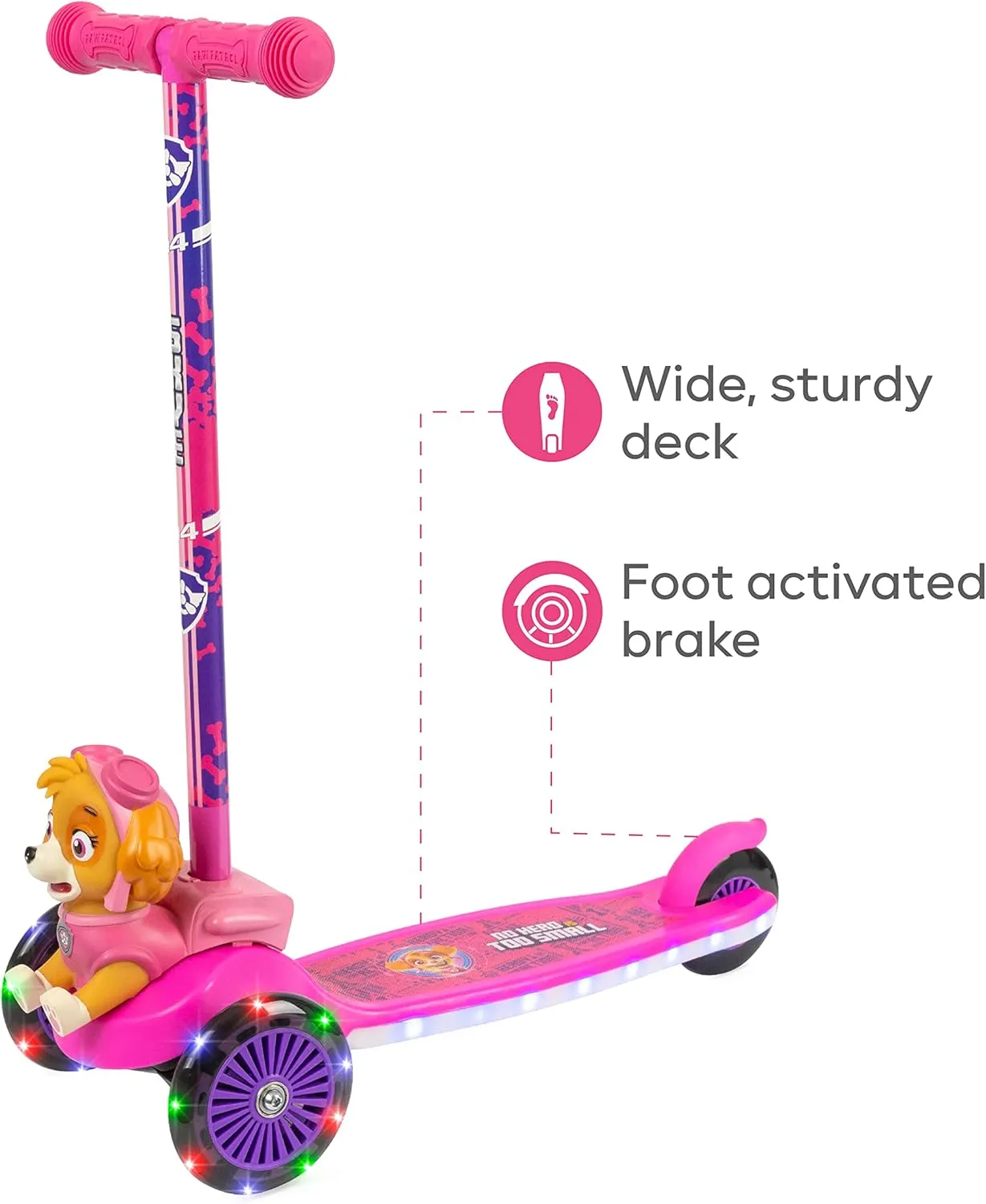 Kick Scooter for Kids, Self-Balancing 3 Wheeled Scooter with Light Up Wheels & Deck, Extra Wide Anti-Slip Deck, Rear Brake, Lean to Steer, Lightweight Design, for Kids 3 and Up, 75 LB Limit