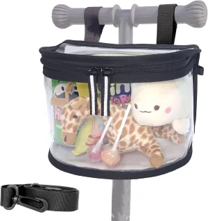 Kids Bike Basket - Transparent Bicycle, Scooter Handlebar Front Bag - Convert to Crossbody Bag (Black Velcro Strap)