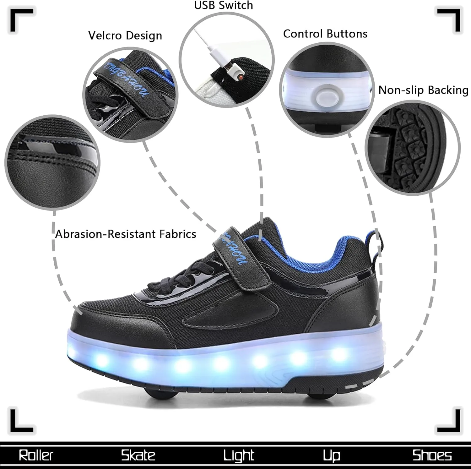 Kids Light Up Shoes with Wheels USB Chargable Colorful Light Up Roller Skate Shoes