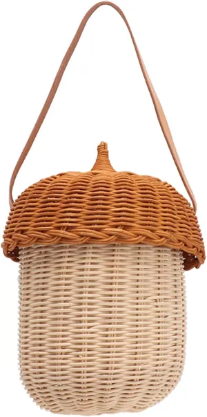 Kids Rattan Storage Basket Hand Woven Decorative Acorn Shaped Basket Bag for Boys Girls Photography Props Large Handbag (Large Handbag)