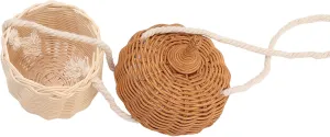 Kids Rattan Storage Basket, Hand Woven Indonesian Rattan Decorative Acorn Shaped Bag for Boys Girls Photography Props (Small Shoulder Bag)