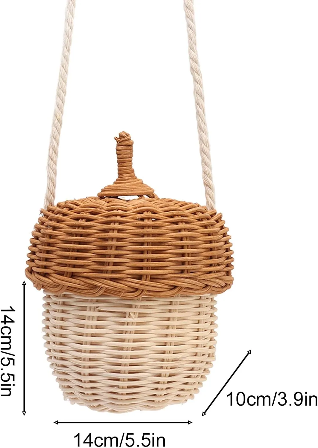Kids Rattan Storage Basket, Hand Woven Indonesian Rattan Decorative Acorn Shaped Bag for Boys Girls Photography Props (Small Shoulder Bag)