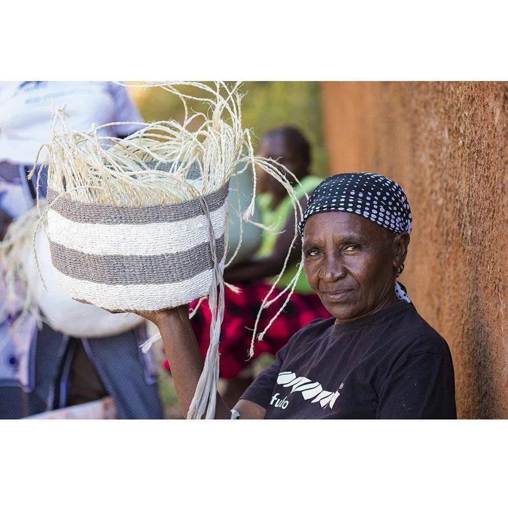 Kiondo market basket | Warm grey stripes L