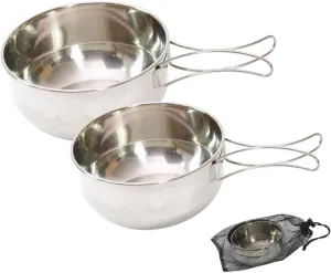 Kisangel 1set Foldable Handle Camping Bowl Stainless Steel Multi-use Outdoor Food Bowl for Travel Picnics and Barbecues Convenient and Lightweight Camping Dinnerware