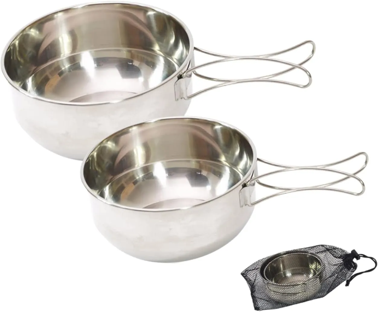 Kisangel 1set Foldable Handle Camping Bowl Stainless Steel Multi-use Outdoor Food Bowl for Travel Picnics and Barbecues Convenient and Lightweight Camping Dinnerware