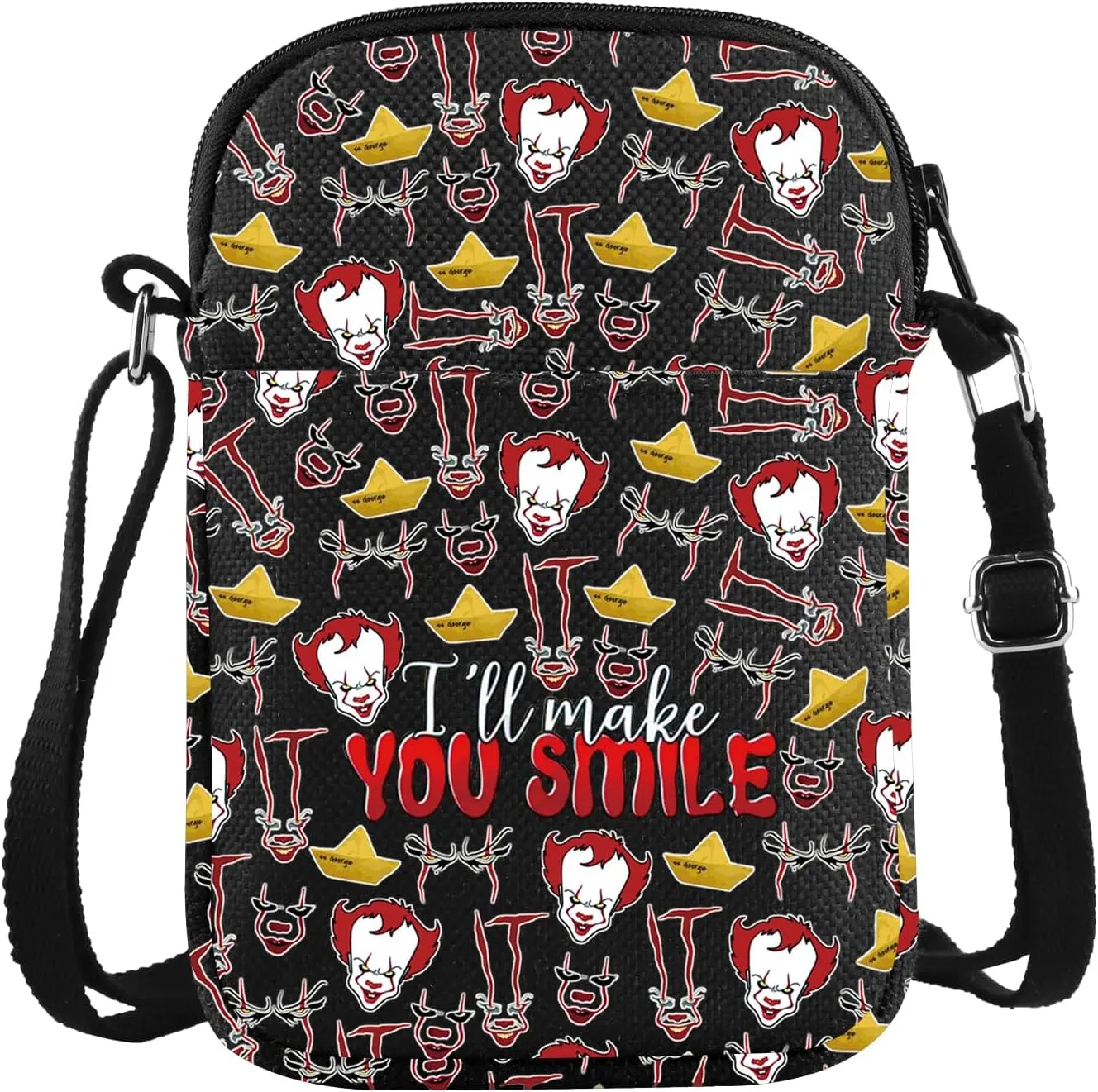 KUIYAI I'll Make You Smile Horror Clown Crossbody Bag Clown Merch Horror Movie Gift