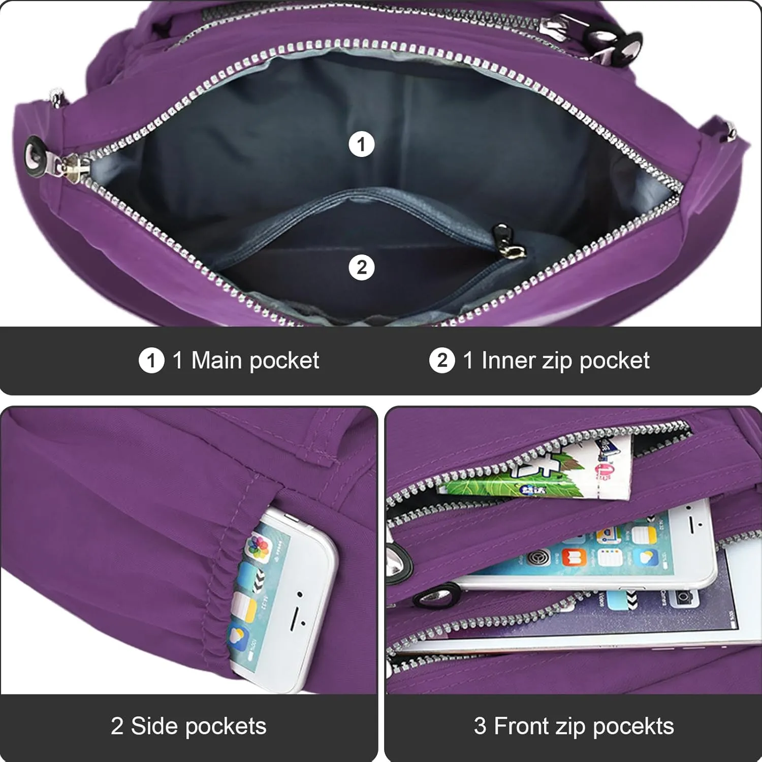 KXF Women's Waterproof Nylon Casual Crossbody Shoulder Messenger Bag Travel Purse Handbag with Multi Pocket