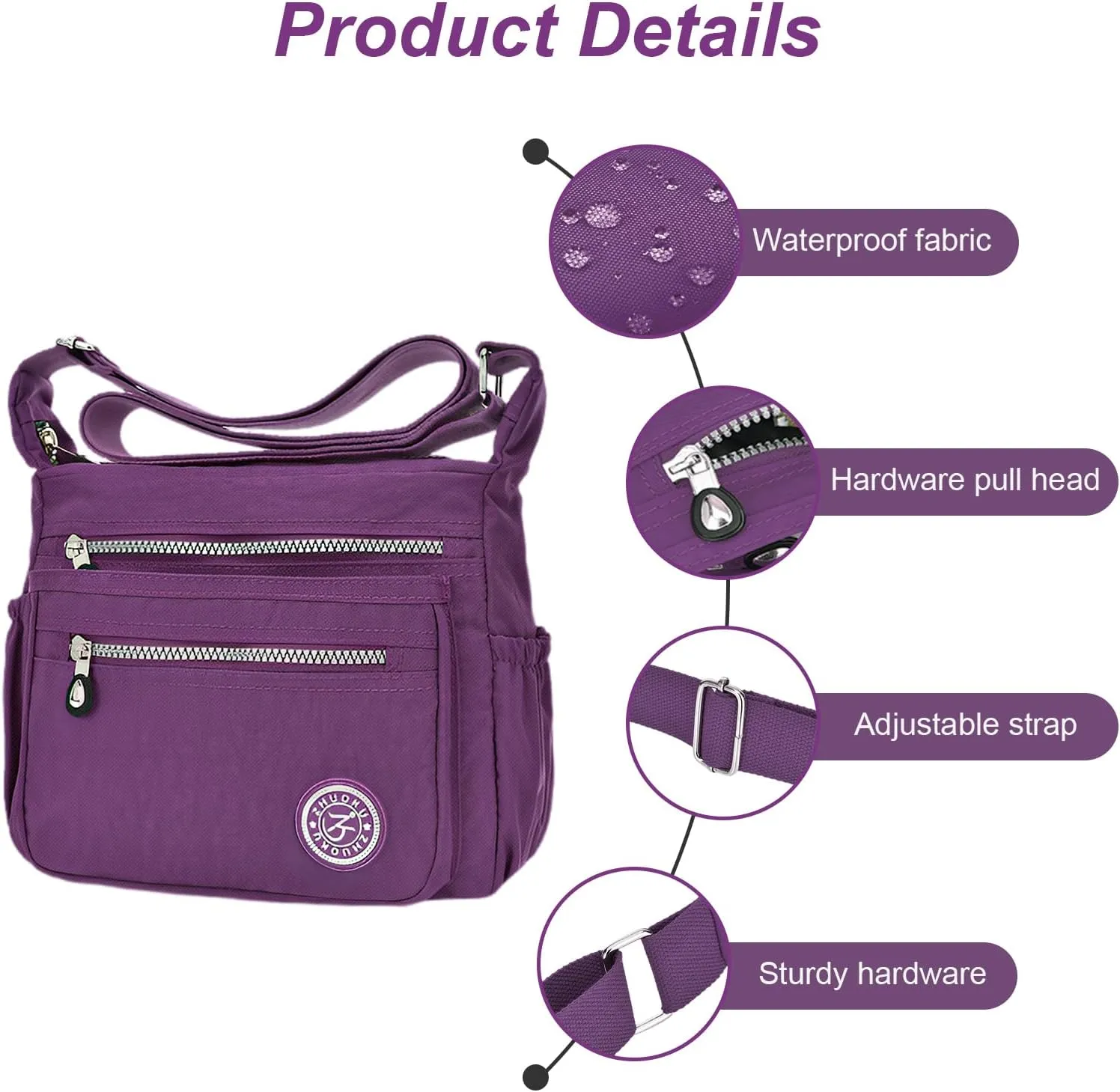 KXF Women's Waterproof Nylon Casual Crossbody Shoulder Messenger Bag Travel Purse Handbag with Multi Pocket