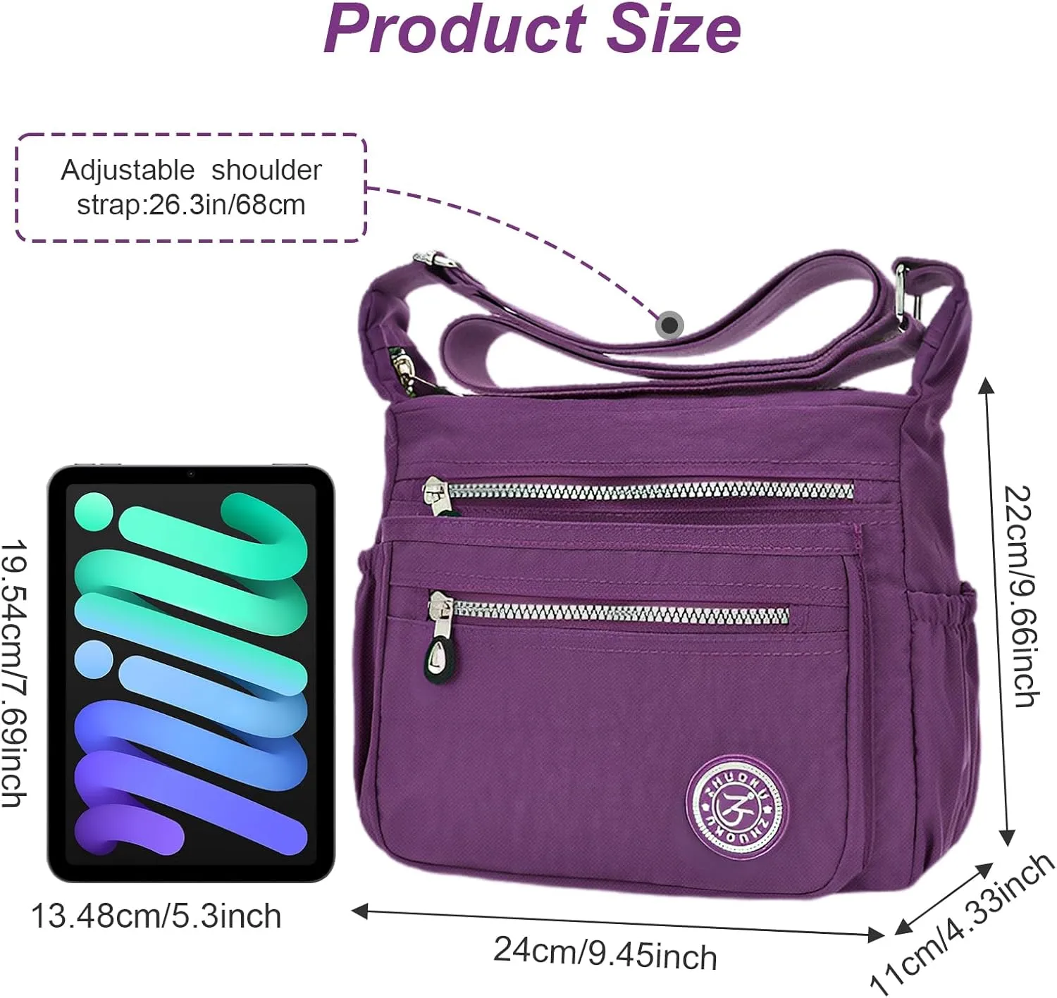 KXF Women's Waterproof Nylon Casual Crossbody Shoulder Messenger Bag Travel Purse Handbag with Multi Pocket